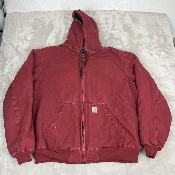VTG Carhartt Jacket Mens 2XLT Red Canvas Fleece Lined Workwear